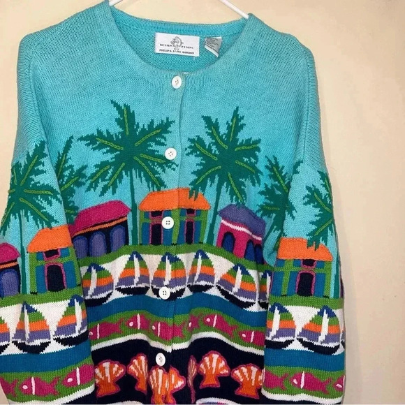 Vintage Beach Cardigan Sweater Design Options Women’s Large - Picture 2 of 4